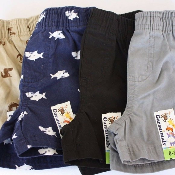 4 Pairs Shorts 0-3 Months NWT Newborn Sharks Dino - Picture 1 of 4